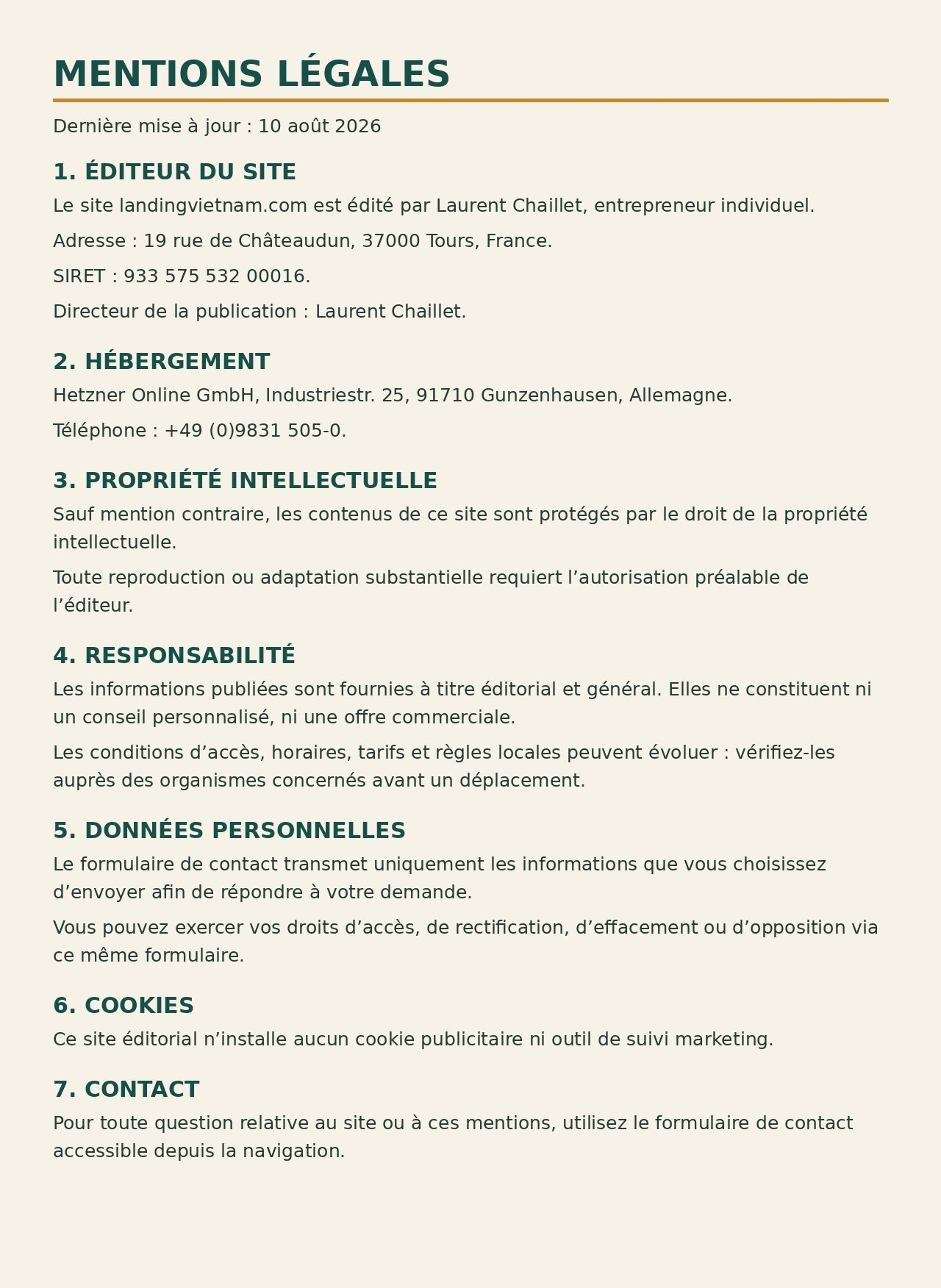 Mentions légales complètes du site landingvietnam.com